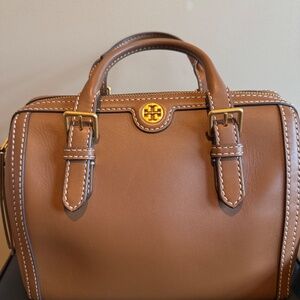Tory Burch Brown Leather Barrel Tote